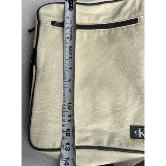 Calvin Klein Beige Canvas Crossbody Bag With Black Strap & Zipper - Picture 9 of 12